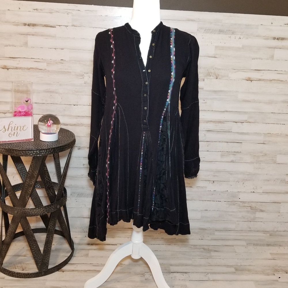 Free People One Black Peasant Henley Dress